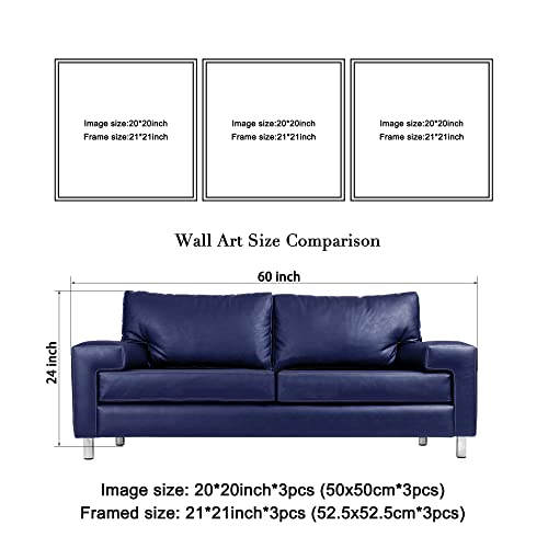 Wieco Art Framed Wall Art Blue Abstract Flowers 3 Panels Canvas Prints Home Art Modern Artwork Wall Pictures for Living Room Bedroom and Home Decorations Black Frame - size: 20x20inchx3pcs (Framed)