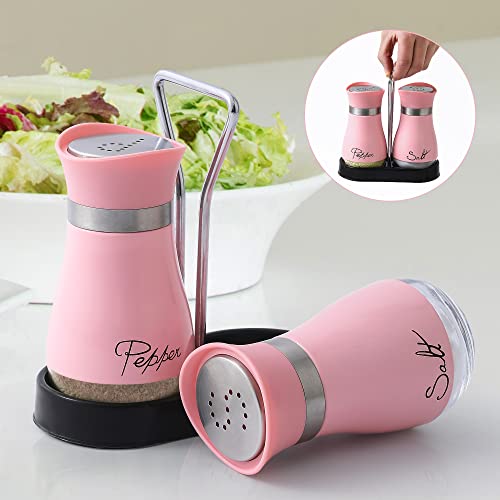 Salt and Pepper Shakers Set | Stainless Steel with Glass Bottle for Table, RV, Camp, BBQ, Set of 2, Pink - color: Pink