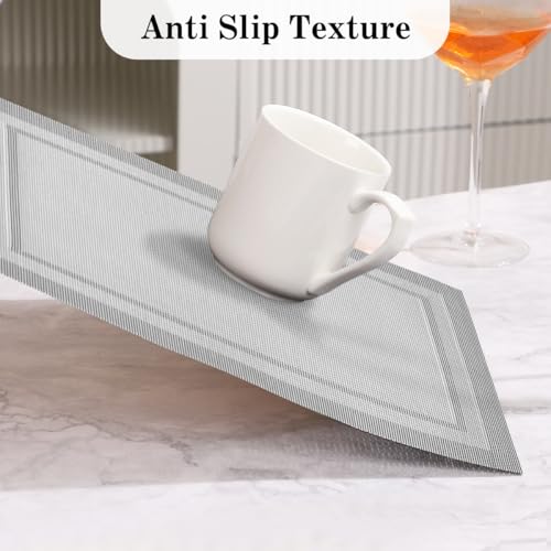 Placemats Set of 6, Heat Resistant Place Mats, Washable PVC Table Mats, Woven Vinyl Placemats, Non-Slip Stain Resistan Plastic Placemats for Table (Silver, 6) - color: Silver