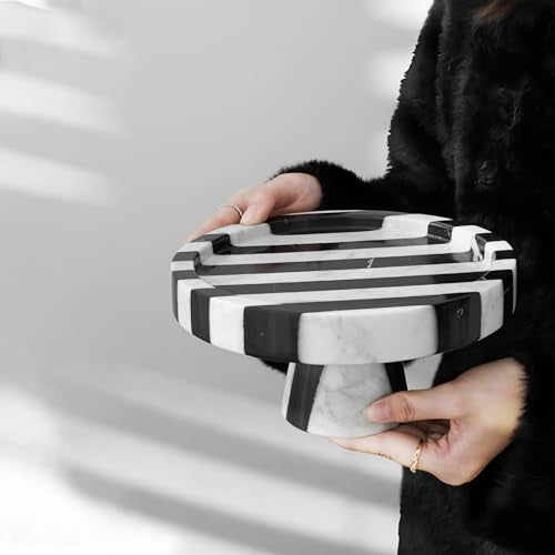 Black White Marble Vanity Tray, Round Stone Organizer | Round organic shape, black white marble pattern varies, for jewelry perfume, props not included - color: Black White Round