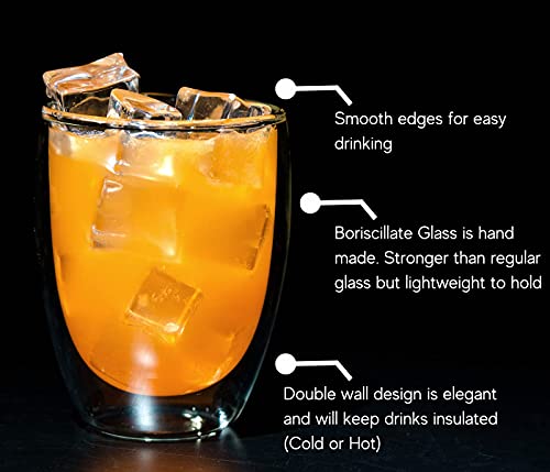 LEMONSODA Double Walled Glasses, 12 oz, Set Of 4, Clear Glass Coffee Mugs - color: 12oz