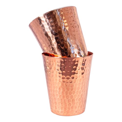 Handcrafted Copper Cups Set - 4 Unique 15 oz Tumblers for Wine & Water | Copper Water Bottle | 100% Authentic Santa Clara, Mexico Craftsmanship | Eco-friendly Gift for Health Enthusiasts - color: Bright Copper