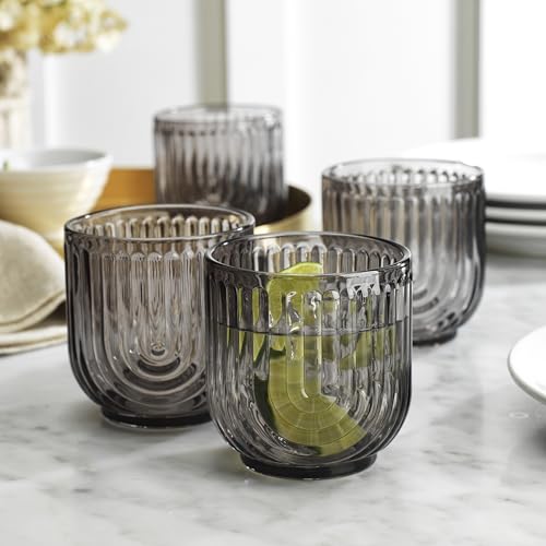 Glaver's 8 Piece Smoke Glassware Set, Art Deco Black Drinking Glasses, Ribbed U-Shape Design, 4 Highball 17oz and 4 Whiskey 11oz DOF Arch Drinkware - style: Smoke S/8 17oz 11oz