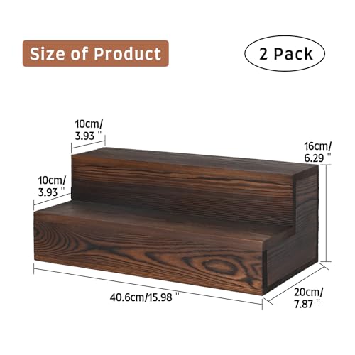 Liquor Bottle Display Shelf, 2 Pack Wood Bar Shelves, Tabletop Wine Rack, Bottle Stand for Liquor Display, Home Bar Display