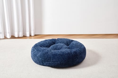 Floor Cushion Pillow, Portable Large | Meditation Adult Sitting Pillow with Handle for Tatami, Living Room & Yoga (1, Round, Dark Blue, 22 x 22 x 6 inches) - color: Round, Dark Blue