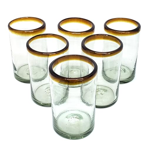 Amber Rim 14 oz Drinking Glasses (set of 6), Recycled Glass, Lead-free, Toxin-Free (Drinking) - style: 14 oz Drinking