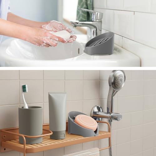NiHome Silicone Sponge Holder for Kitchen Sink, Fits Scrub Daddy Mommy | Self-Draining Dispenser Organizer Tray, Sink Caddy Countertop Fits Soaps, Scrubber, Dishwasher Safe, Includes Brush - color: Dark Gray