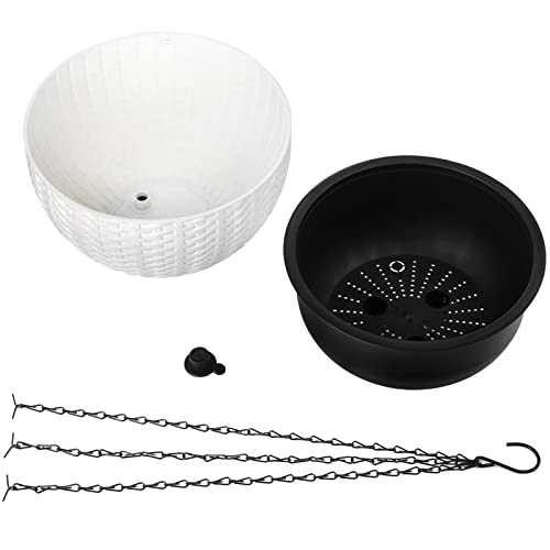 Foraineam 2-Pack Dual-pots Design Hanging Basket Planters Self-Watering Indoor Outdoor Plant & Flower Hanging Pots with Drainer and Chain, 2 Size Assorted (White)