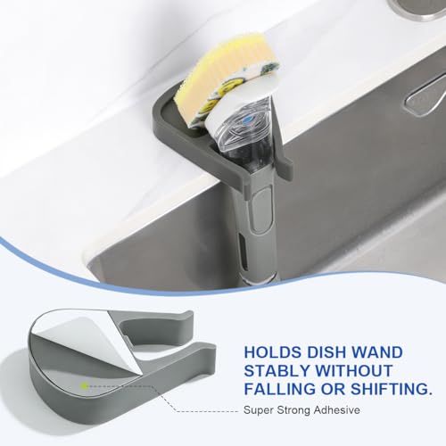 LANMU Dish Wand Holder Compatible with Scrub Daddy Dishwand, Auto-Draining Dish Brush Holder for Kitchen Sink, Strong Adhesive Organizer, Keep Counter Clean & Dry