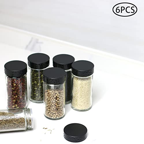 Tianifa 6pcs Black Spice Jars, 3 oz Glass Seasoning Bottles, Spices Container, Empty Spice Jars,Round Spice Bottles with Airtight Plastic Caps with Shaker Lids - color: Black Lids-1, size: 6pcs