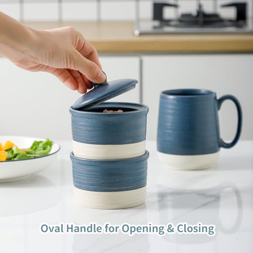 Hasense Salt Cellar Set, Ceramic Salt Box with Lid, 9 oz Stacked Salt Pepper Container for Countertop, Small Spice Bowls for Salt Pepper Sugar, Christmas Gift Ideas, Set of 2, Deep Blue - color: Deep Blue