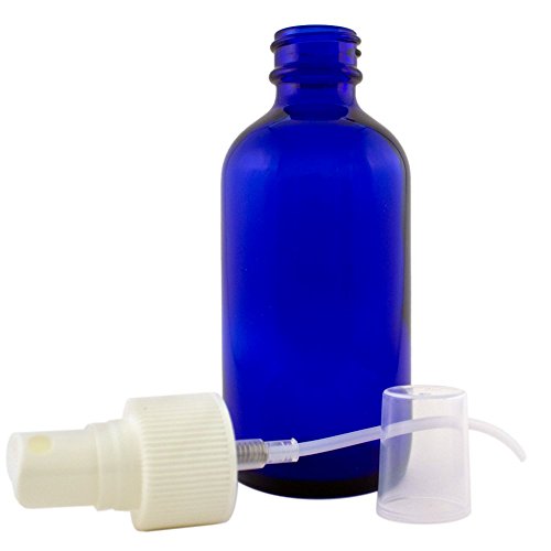 Blue Glass Spray Misters - 2 Bottles - 4oz Refillable Bottle is Great for Essential Oils, Organic Beauty Products, Homemade Cleaners and Aromatherapy with a White Fine Mist Dispenser