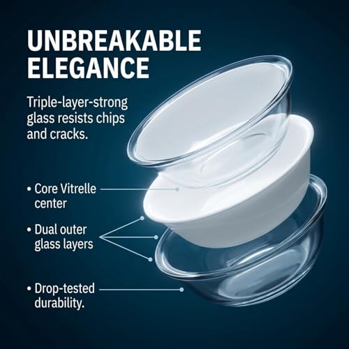 Corelle Vitrelle 6-Piece Soup/Cereal Bowl Set Triple Layer Glass and Chip Resistant, 18-Oz Lightweight Round Bowls, Winter Frost White - size: 18oz Bowls