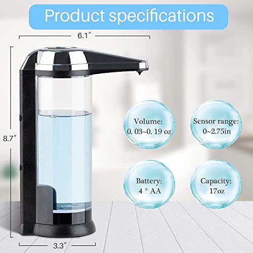 Secura 17oz Automatic Liquid Soap Dispenser, Touchless Battery Operated Hand Soap Dispenser with Adjustable Soap Dispensing Volume Control Dial, Personal Care Dispenser (Chrome-2Pcs) - color: Chrome, size: 500ml x 2