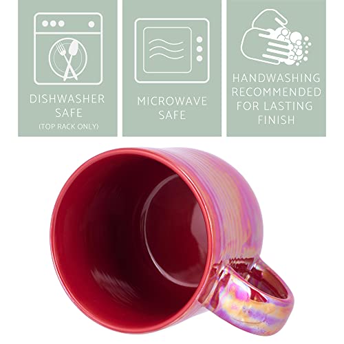 Elanze Designs Glossy Reactive Glaze Large 17 Fluid Ounce Everyday Kitchen Food Grade Ceramic Stoneware Coffee Mug Cup with Comfort Curved Handles, Set of 4, Red - color: Red