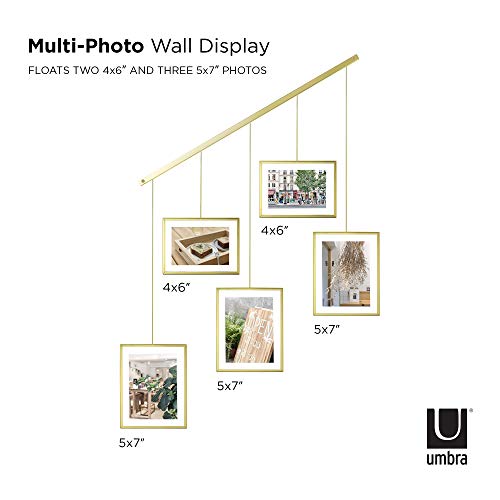 Umbra Exhibit Picture Frame Set, Adjustable Wall Mount, Set of 5, Brass | Steel construction, customizable layout, damage-free hanging, fits 4x6 and 5x7 photos, includes mounting hardware - size: Pack of 5