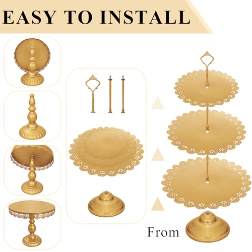 Set of 9 Cake Stands Metal Cupcake Stand Set Multiple Styles Candy Fruit Display Tower Dessert Plate Cake Serving Tray for Birthday Party Wedding Anniversary Baby Shower Engagement (Gold) - color: Gold