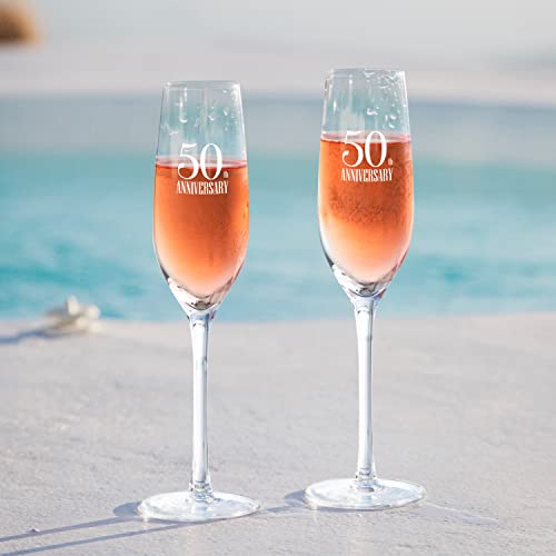 50th Anniversary Champagne Flutes for Couple by S&O. Set of 2 Wedding Anniversary Champagne Flutes. Giftable Wine Glasses for Parents. 8 oz Engraved Champagne Glasses. Gift for Married Couples
