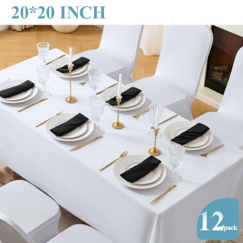 VidaFete Black Cloth Napkin, 20 x 20 Inch Polyester Napkins Set of 12 | Polyester Napkins Cloth Reusable & Wrinkle-Resistant Dinner Napkins for Weddings, Banquets, Parties, Hotels and Restaurants - color: Black, size: 20" x 20" (Set of 12)