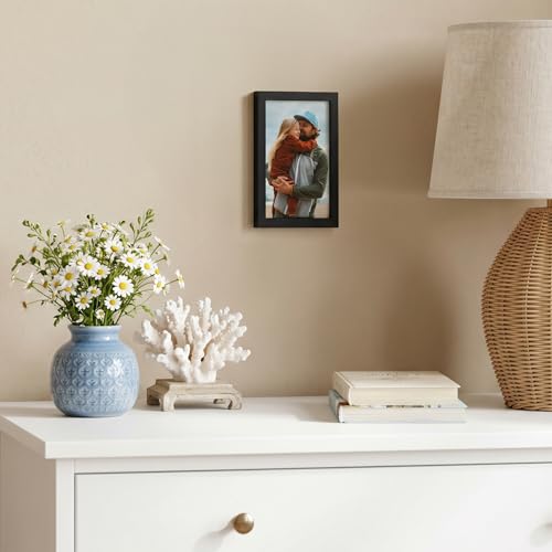 Americanflat 3x5 Picture Frame - Slim Molding - Black | Wall or tabletop display with included easel, secure turn-tab backing, fits photos, posters and art - color: Black, size: 3x5