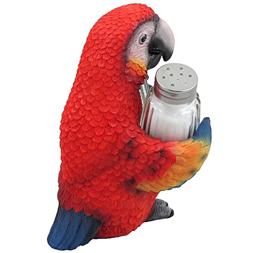 Tropical Parrot Glass Salt and Pepper Shaker Set with Holder Figurine for Beach Bar or Restaurant & Nautical Kitchen Table Decor or Decorative Macaw and Bird Sculpture Spice Rack Gifts