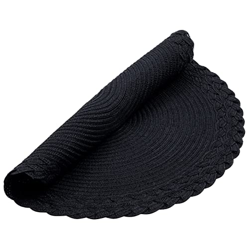 SHACOS Round Placemats Set of 6 Woven Round Table Mats 15 inch Braided Border Washable Cotton Polyester Circle Place Mats, Black (Pack of 2) - color: Black, size: 6 pieces (Pack of 2)