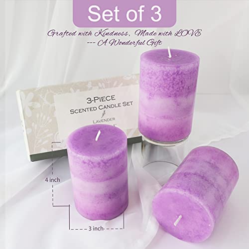 CRYSTAL CLUB Lavender Scented Pillar Candles, Purple Aromatherapy Candles | Clean Burning and Dripless Candle Lights, Tall 3X4 Inch Lavender Fragrance Candles for Home Décor - size: 3"X4", style: Lavender
