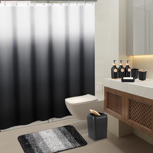 32PCS Bathroom Sets with Shower Curtain and Rugs,Bathroom Set Black Bathroom Accessories Black Shower Curtain Set with Bathroom Trash Can - size: Bath Set+Shower Curtain+Bath Rugs, style: Black