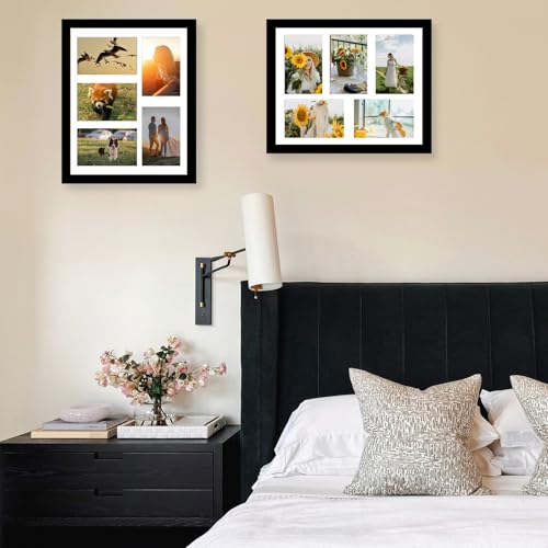JCJMY 4x6 Collage Picture Frame, Display 5 Pcs 4x6 Photos with Mat or 11x14 Picture without Mat, Five Opening 4x6 Collage Frame for Wall Hanging, Lightweight 4 x 6 Multi Pictures Frame, Black - color: Black