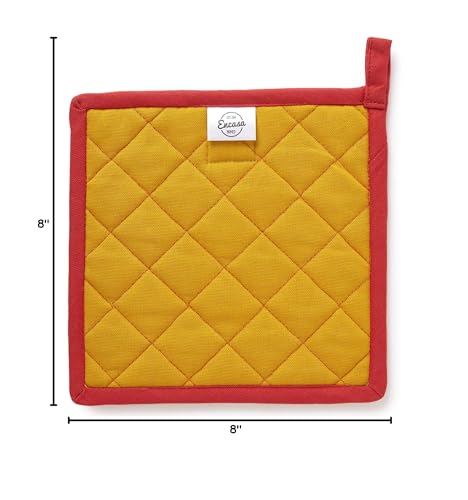 Encasa XO Pot Holders, Quilted Kitchen Hot Pads 8"x8" Mango | 100% Heavyweight Cotton | Quilted Insulation | Multipurpose Trivets & Hot Pads | Hanging Loop | Set of 2 - color: Mango