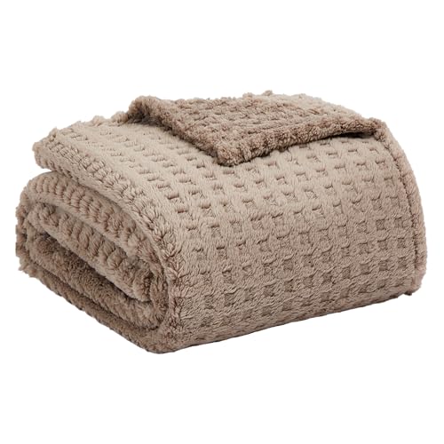 Soft Cozy Fuzzy Fleece Queen Size Blanket, Waffle Light Taupe, 90x90 Inches – Lightweight, Fluffy, and Warm 3D Jacquard All-Season Blanket for Bed, Couch, Sofa, Camping, and Travel - color: Waffle Light Taupe, size: Queen (90" x 90")