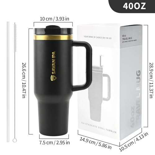 Insulated Tumbler, BLACK, 40 oz | Stainless Steel Vacuum, Handle and Straw, Leak Resistant Lid, Fits Car Cup Holder, Travel Mug - color: GOLD COPPER, size: 40 oz