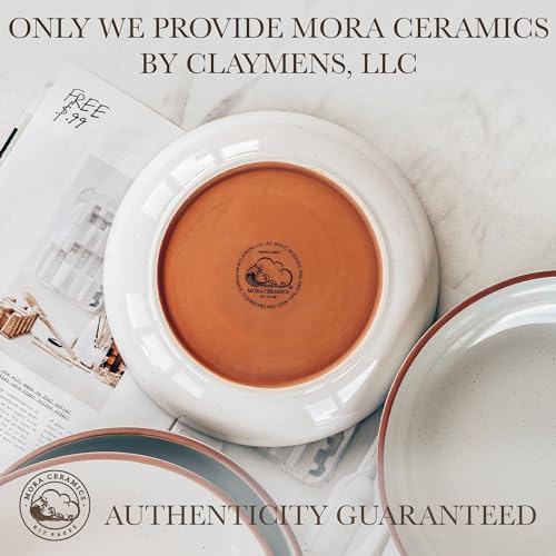 Mora Ceramic Large Pasta Bowls 30oz, Set of 4 - Serving, Salad, Dinner, etc Plate/Wide Bowl - Microwave, Oven, Dishwasher Safe Kitchen Dinnerware - Modern Porcelain Stoneware Dishes, Vanilla & Grey - color: Vanilla & Earl Grey