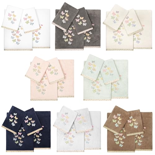 Frolic 4-Piece Luxury Towel Set, Calico Applique, Soft & Durable Turkish Cotton, Elegant Bathroom Ensemble, 2 Bath 2 Hand Towels, Marine - color: Marine, size: 2 Pcs Bath 2 Pcs Hand Towel