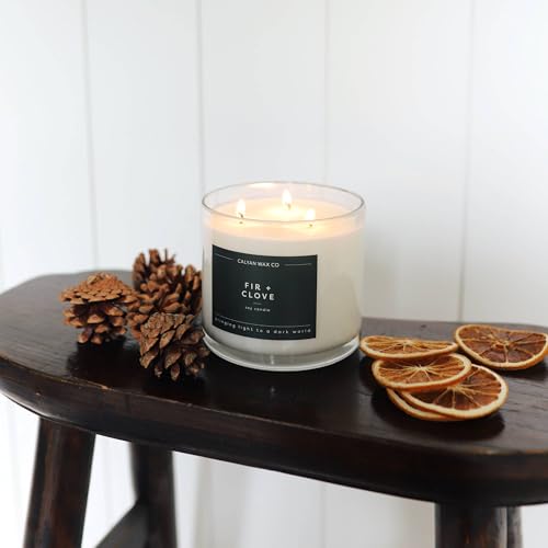 Calyan Wax Co. Fir & Clove 3 Wick Scented Candle - 43 Hour Burn | Made in the USA Luxury Clean Soy Wax Candles - Long Lasting Large Glass Jar Candle for Home - 3 Wicks - 14.9oz - color: Fir + Clove