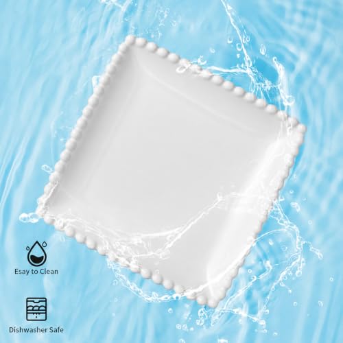 6 IN Porcelain Dessert Plates, White Appetizer Dinnerware, 12 Pcs | Square Pearl Dots, Scratch Resistant, Microwave Safe, Oven Safe, Dishwasher Safe - size: 6 Inch - 12P