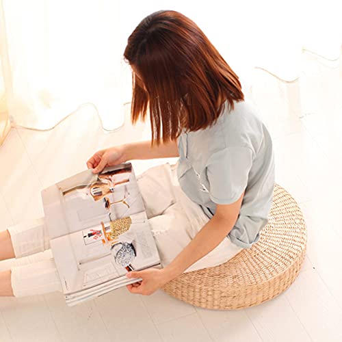Floor Seat Cushion, 17 Inch Round Tatami Cushion Padded Sitting Cushion, Natural Straw Woven Floor Pillow Indoor Outdoor Seat Cushion, Handmade Meditation Cushion Braided Tatami Mat