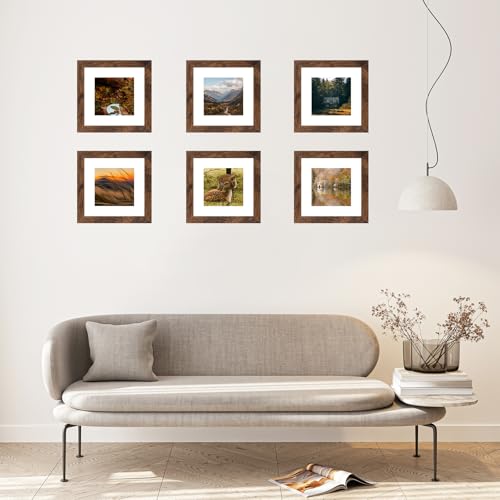 6x6 Picture Frame with 4x4 Mat Deep Brown, Display 4x4 with Mat or 6x6 Without Mat, Wood 6 by 6 Photo Frame, 6 x 6 Frame for Wall Hanging and Tabletop Display, Deep Brown, 3 Pack - size: 6x6 inch