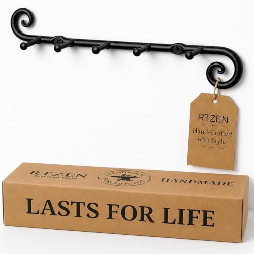 Farmhouse Small Key Holder for Wall, Wrought Iron Wall Mount Rack | Handcrafted Swirl Decorative, 5 Key Hooks for Home Entryway, Purse, Coat and Leash Holder or Organizer (Classic Black) - style: Classic