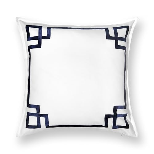 Hofdeco Premium Coastal Patio Indoor Outdoor Throw Pillow Cover Only, 20"x20" Water Repellent for Backyard, Couch, Navy Blue Embroidered Frame Greek Key - color: Navy Blue Frame Greek Key 20"x20"