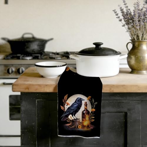 Black Raven Kitchen Towels 24x14 Inch, Gothic Design Autumn Hand Towels for Kitchen Home Farmhouse, Absorbent Microfiber Dish Cloth Tea Towel, Housewarming Gifts for Women - color: Lm 332
