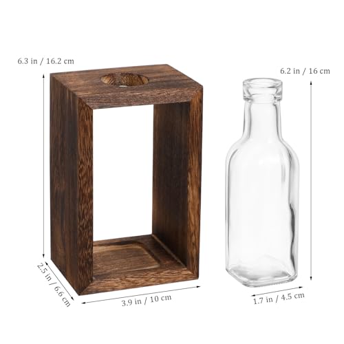 1set Rustic Wooden Desktop Planter Box with Transparent Glass Bottle for Easy Indoor Plant Propagation Versatile Hydroponic Display Suitable for Tabletop Decor and Desk Gardening