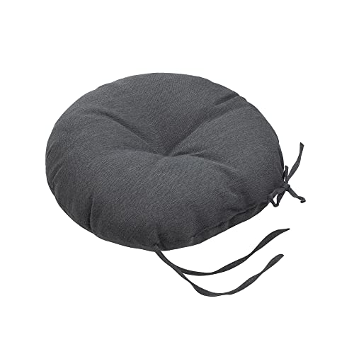 Magpie Fabrics 15" Round Bistro Seat Cushions with Ties, Set of 2, Waterproof All Weather Tufted 4" Thick Patio Chair Pads for Home Garden Dining Metal Stool - Dark Gray - color: Dark Gray