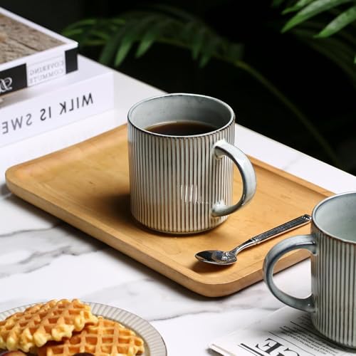MONITO Coffee Mugs Set of 6, 16 oz Ceramic Coffee Cups with Large Handles | Stoneware Mugs Set Suitable for Lattes, Hot tea, Cappuccinos, Mochas and Cocoa, Microwave & Dishwasher Safe, Smoky Blue - color: Smoky Blue, size: 6PCS