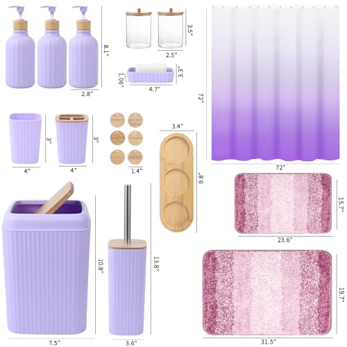 32PCS Bathroom Sets with Shower Curtain and Rugs Purple Bathroom Accessories Shower Curtain Set Bathroom Accessories Bathroom Decor - size: Bath Set+Shower Curtain+Bath Rugs, style: Light Purple