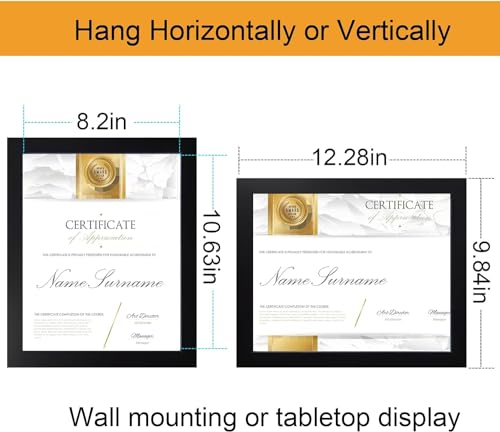 SESEAT 8.5 x 11 Frame Certificate Document Frame Set of 6, Diploma Frame for Wall and Tabletop, Black