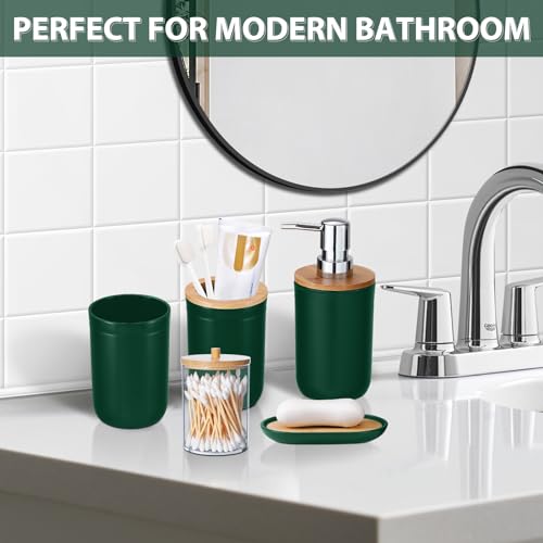Bathroom Accessories Set 5Piece Hunter Green Bathroom Sets, Toothbrush Holder, Toothbrush Cup, Lotion Soap Dispenser, Soap Dish and Qtip Holder Bathroom Decor - style: Dark Green