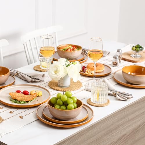 vicrays Ceramic Salad Plates Set - Porcelain 8 Inch Flat Dessert Appetizer Plate for Lunch Home Party Restaurant - Scratch Resistant Microwave Oven and Dishwasher Safe - Set of 6 (Beige) - color: Beige