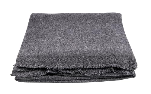 Cashmere Blanket – Hand Woven 100% Pure Wool Throw Blanket, 135 x 270 cm – Plain Cozy, and Soft Blanket for Bed, Sofa, or Couch - Made in Nepal - color: Black Grey