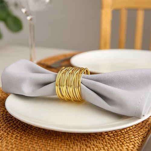 6 PCS Gold Metal Napkin Rings - Elegant Twisted Wire Napkin Holders | Napkin Holders for Dinner Parties, Weddings, and Table Decorations